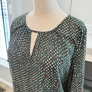 West Kei Polka Dot Tie-Front Blouse – Teal Multi, Size M 💚✨